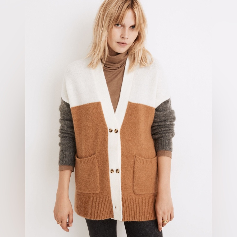 Madewell Allston Double-Button Cardigan Sweater in Colorblock Women’s XX-Small